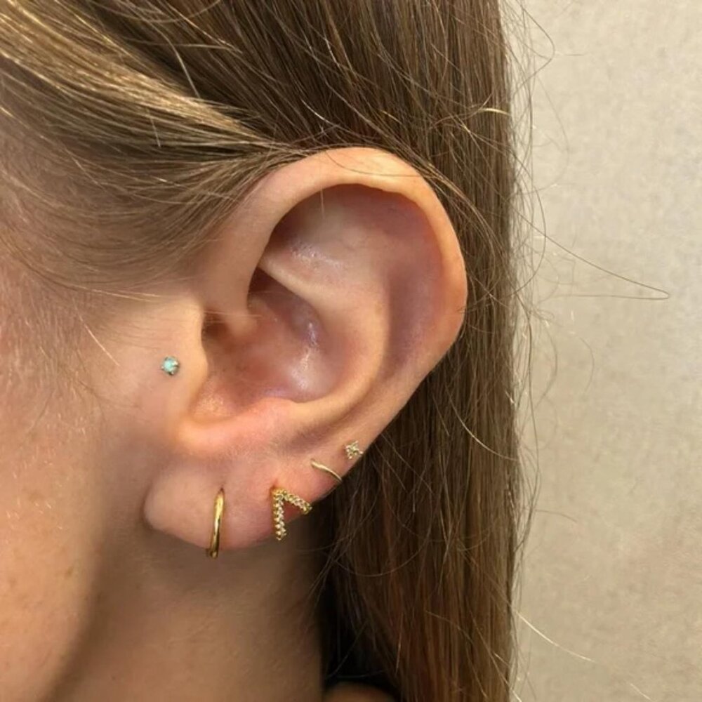 The Charlotte Gold sterling silver stud earrings double hoop style look cz studd